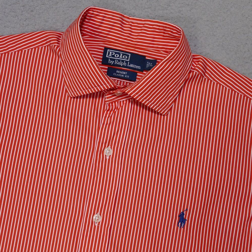 Polo Ralph Lauren Shirt Mens L Regent Classic Fit Orange Button Up Long Sleeve